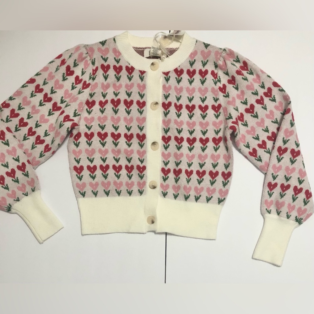 Jessica Simpson heart shaped‎ pink red rose flowers cardigan sweater size XS new